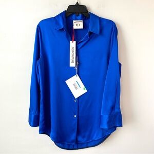 Semicouture Satin Blouse Bright Blue IT 44 equals L